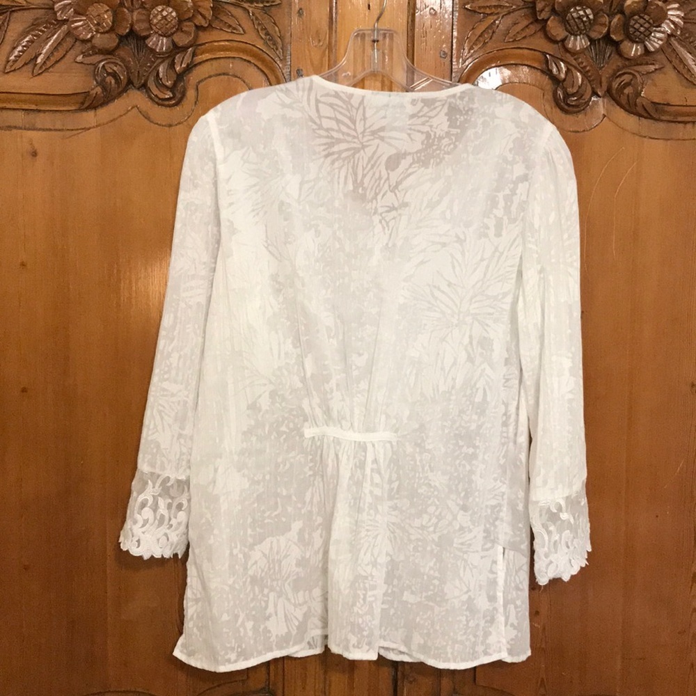 Coldwater Creek Sheer White Lace Embroidered Top - Picture 3 of 6
